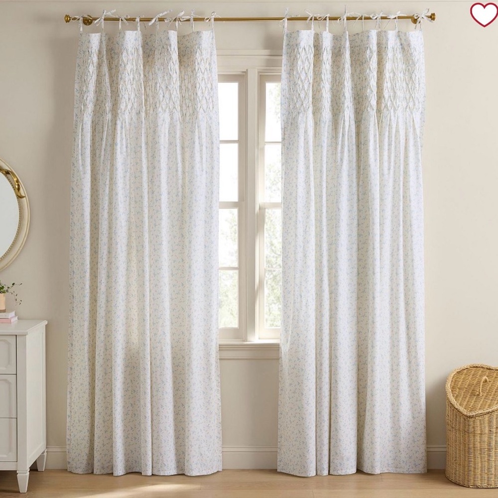 Pottery Barn Teen Cream Floral Tie-Top Curtain Panels